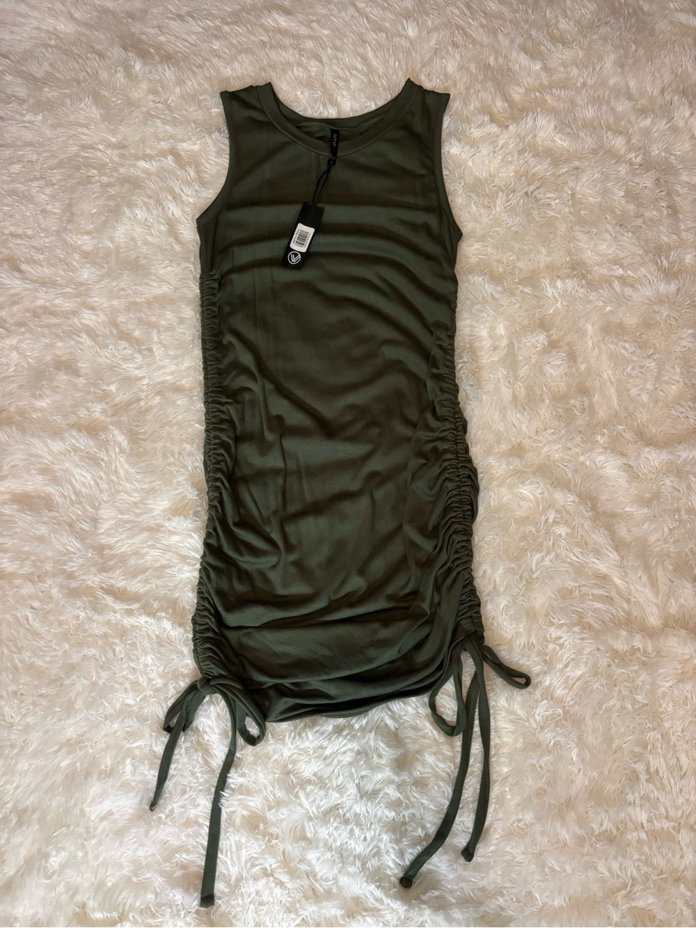 Savvi Olive Green Ruched Adjustable Tank Dress Large NWT